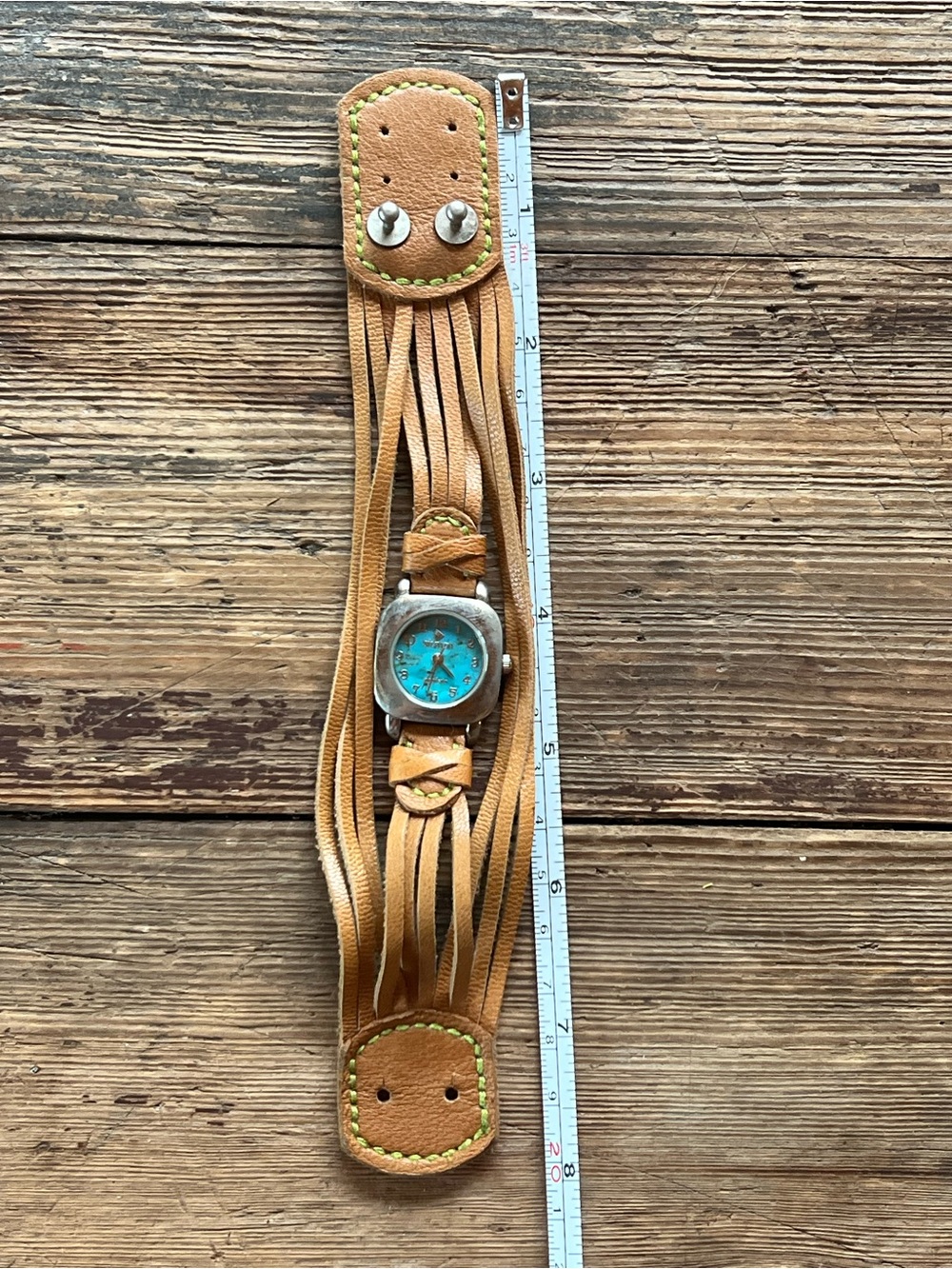 Silpada Tan Leather Fringe Cuff Watch with Turquoise Dial - Picture 2 of 2